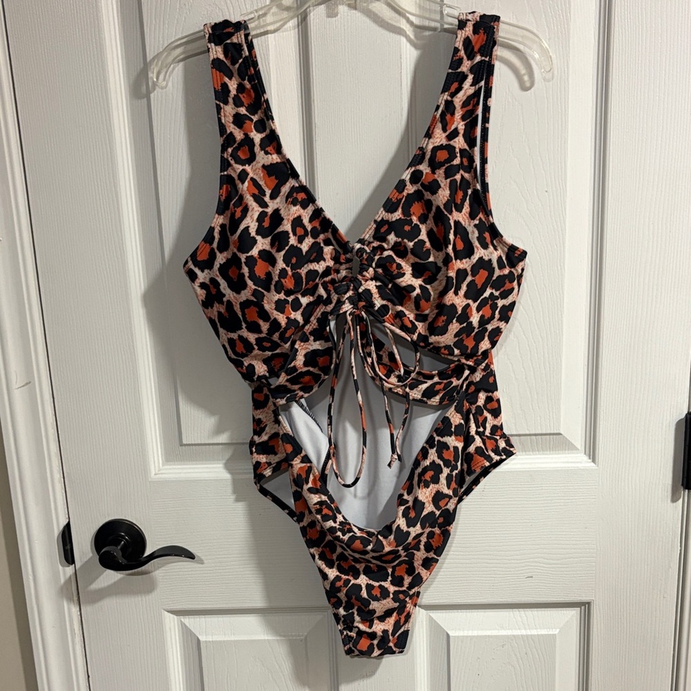 Leopard Print Tie-Front Bikini Top